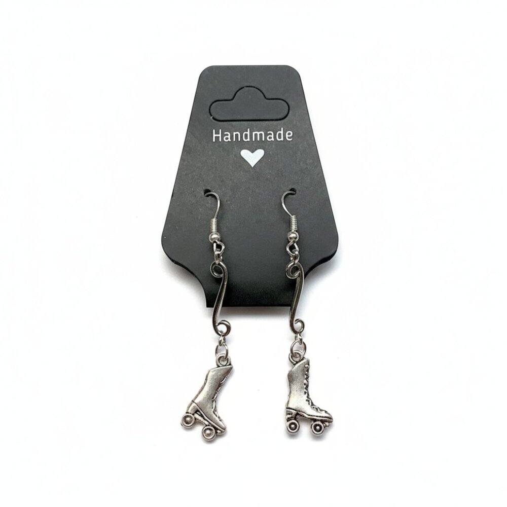 Earrings 🛼  Silver tone quad skates & curve lines - Shepherds Crook